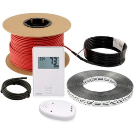 LuxHeat 10sqft Floor Heating Cable Kit - 120v Radiant Floor Heating System - Heated Flooring System Includes UTN4 Non-Programmable Thermostat w/GFCI, Heater Cable, Strapping, Flooring Sensor & Alarm