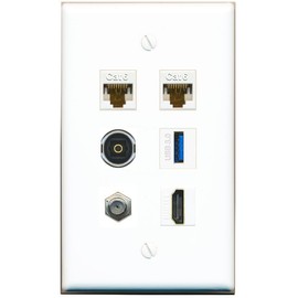 RiteAV 2 CAT6 Coax HDMI TOSLINK USB-3 Flat/Solid Wall Plate [White]