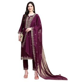 TRENDMALLS Women's Cotton Kurta Pant Suit Set (UKTM.G148-Purple-XL)