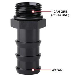 Podavelle 10AN -10 ORB Male to 3/4 Hose Barb Straight Fitting Adapter Aluminum Black 2PCS