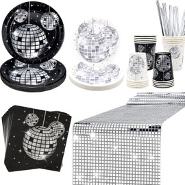Ywediim 70s Disco Party Supplies, Includes Plates, Napkins, Cups, Straws, Tablecloth, for Disco Cocktail Wedding 80s/90s Picnics and Travel Party Decorations Serves 20