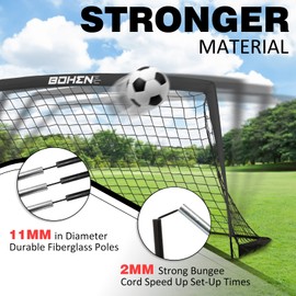 BOHEN 9x5 ft Portable Large Soccer Goal Net for Backyard with Unique Frame Design, Foldable, Easy Assembly Includes Carry Bag, Great for Kids, Teen, and Adults(9x5FT, Black, 1 Piece)