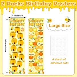 Bee Happy Birthday Poster Chart Calendars Bulletin Board Decorations Honey Bumble Birthday Classroom Wall Door Decor for Hive Birthday Bulletin Boards Nursery Home Kindergarten Back to School Supplies