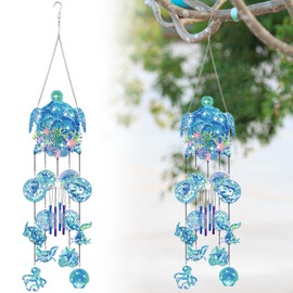 GlikCeil Beach Wind Chimes Diamond Art Wind Chimes Suncatchers Beach Diamond Art Kits with Crystal Pendant Hanging Ornament for Home Garden Patio Backyard Decor(Blue)