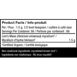 Host Defense Lions Mane Mushroom Mycelium Powder, 100 Grams