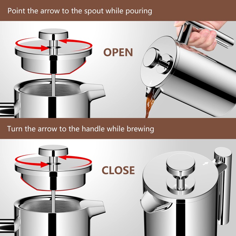 MaxMiuly 4 Cup Cafetiere Stainless Steel Double Wall French Press