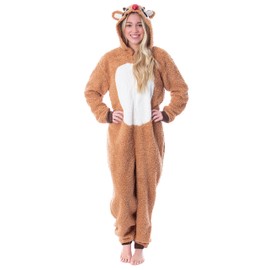 Seven Times Six Rudolph The Red-Nosed Reindeer Adult Sherpa Fleece Union Suit Pajama One-Piece Footless Sleeper Loungewear for Men and Women (Rudolph, Large)