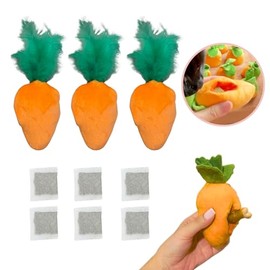 CECE PAW 4 Pack Cat Carrot Feather Toy, Catnip Refillable Cat Toys, Cat Kicker Toy with Treat Pockets and 6 Catnip Pouches