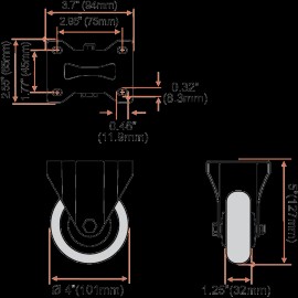 FactorDuty 4 Pack Combo 4" Red PU Caster Wheel w/ Hardware (2 Swivel Brake & 2 Rigid Fixed)