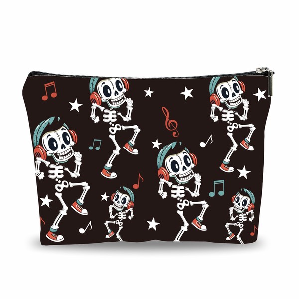 Funny Black Makeup Bag For Women, Dancing Skeleton Theme Cosmetic