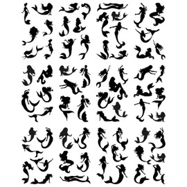 12 Sheets Mermaid Temporary Tattoos - Elegant & Mystical Waterproof Body Art Stickers for Women & Girls - No Needle, Easy Apply & Remove For Parties, Festivals & Fairy Tale Lovers Mermaid Silhouette
