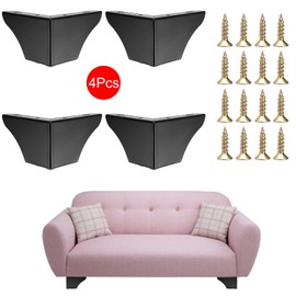 JuxYes Pack of 4 Furniture Legs with Screw,3 Inch Black Sofa Cabinet Legs, Non-Slip Replacement Legs with Rubber Protector for Table, Cupboard,Couch Chair,Bookcase,Cabinet Dresser,Bed