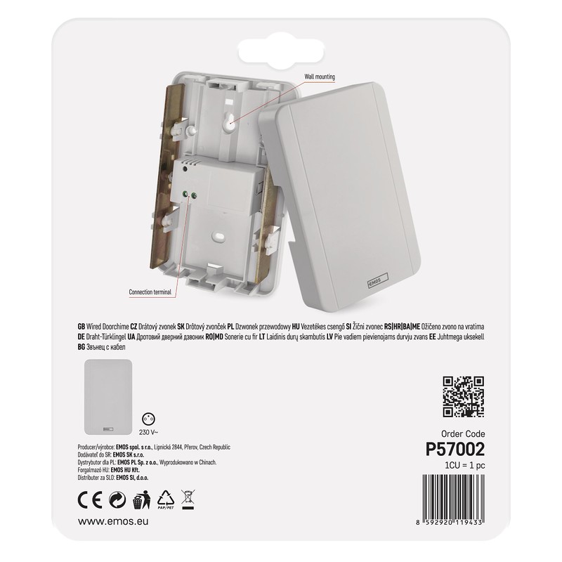 EMOS 2-Wire Doorbell Classic Front Door Gong White Door Bell