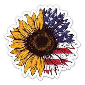 American Flag Sunflower Stickers - 2 Pack - Waterproof Vinyl for Car, Phone, Water Bottle, Laptop - USA Patriotic Summer Decals (2-Pack)