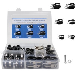 TOMSHIELE 120PCS Cable Clamps Set, Cable Clamps with Screws, Cable Clamps Assortment Kit, Stainless Steel Cable Clamps, Rubber Cushion Pipe Clamps, 6 Sizes-3/4” 5/8” 1/2” 3/8” 5/16” 1/4” Inch