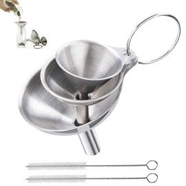 3 Piece Stainless Steel Funnel, Mini Stainless Steel Funnels, Multi-use Small Kitchen Funnel Set with 2 Piece Cleaning Brush for Transferring Essential Oils, Powder,Tiny Spices