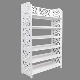 AMOPA amopacorp White Wood-Plastic Board 6 Tiers Hollow Carved Shoe Rack 24.2" x 9.45" x 38" Storage Organizer Shelf for Entryway Boots Holder Living Room Hall Study Bedroom