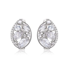 EVER FAITH Women's Prong Cubic Zirconia Party Elegant Teardrop Huggie Hoop Stud Earrings, Cubic Zirconia, Cubic Zirconia