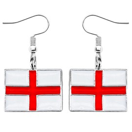 Charm Buddy KINGS CORONATION Celebration Union Jack Crown UK Flag Dangle Earrings with Gift Bag Saint St Georges Day England Football Rugby Jewellery Jewelry (3. St George's Flag)