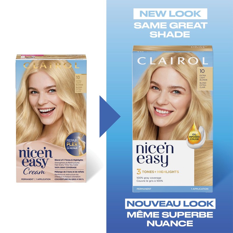 Clairol Nice'n Easy Permanent Hair Dye, 10 Extra Light Blonde