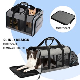 VKYSTAR Portable 2-in-1 Pet Carrier,Double Compartment Cat & Dog Carrier for 2 Cats,Expandable Medium Dogs Large Cat Carrier with Sturdy Base,Breathable,Good for Traveling Walking Camping（Blue）