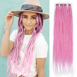Kraler Party Pink Dreadlock Extensions, 22" Synthetic Crochet Dreads Extensions 100% Handmade Single Ended Dreads Thin 0.6cm Width Reggae Style Dreadlock for Girls(10 Strands)
