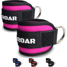 Roar® Ankle Cuff For Cable Machines,Pulley Anklets, 2 Gym Anklets, Ankle Weighted Anklet Pulley Machine, Weighted Anklets, Fat Gripz Glute Weights, Gym Weights Machine, Anklet For Pulley. (Pink)