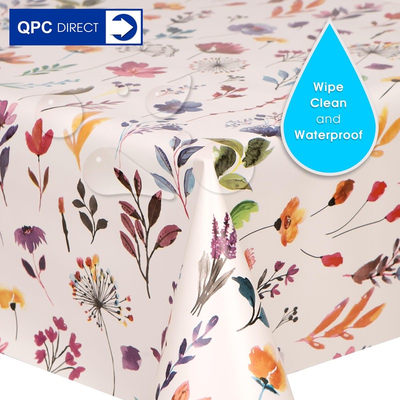 QPC Direct Tall Flowers Multi PVC Oilcloth Table Cover Vinyl