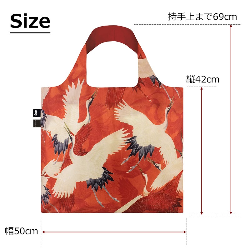 LOQI WH.CR.R Women's White Crane and Red Crane Eco Bag