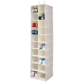 mDesign Hanging Storage with 20 Compartments - Large Hanging Organiser for Clothes Rail - Space Saving Storage for Shoes and Clothes - Blue and Beige