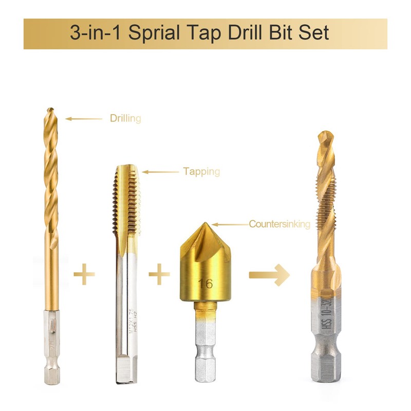 HIDOTOL Titanium Combination Drill and Tap Bits Set with Quick
