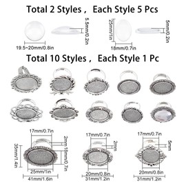 SUNNYCLUE 20 Pieces DIY 10 Sets Vintage Style Finger Ring Blanks Adjustable Empty Glass Cabochon Ring Settings Cabochon Rings Base Kit for Jewellery Making Beginners Component Accessories Antique