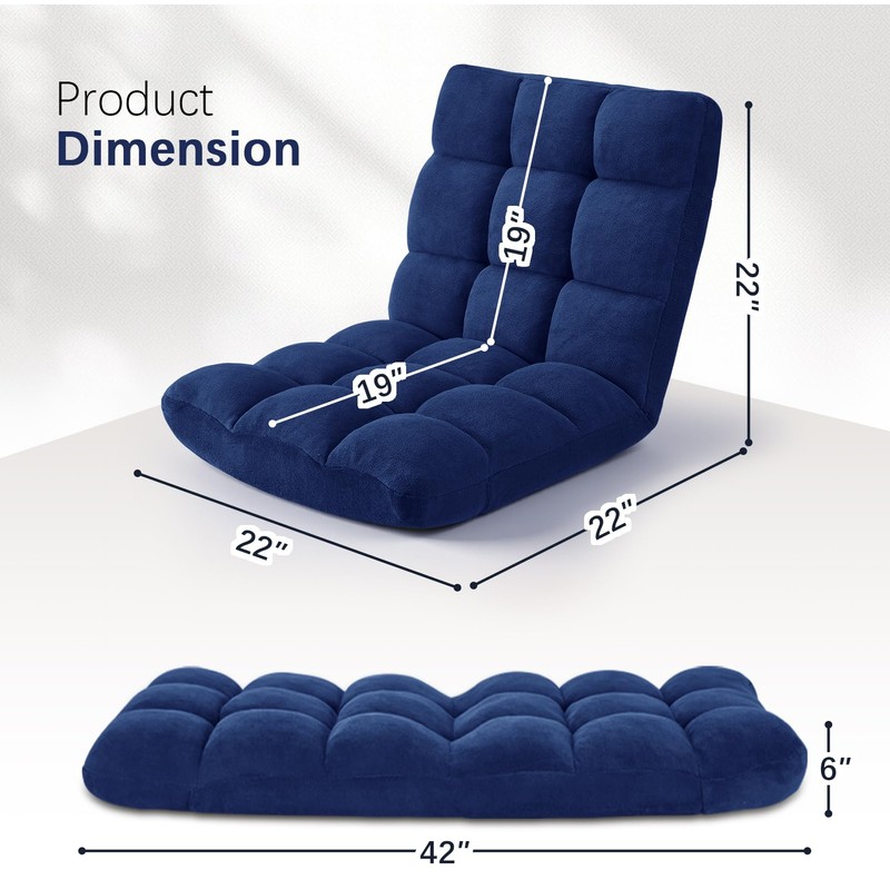 Folding Floor Chair 14-Position Cushioned Adjustable Floor Lazy Sofa Chair