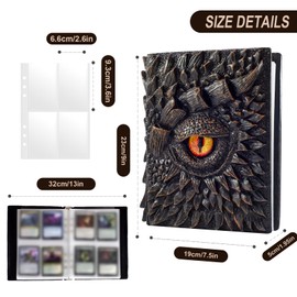 Trading Card Binder-3D Dragon Eye Embossed Fits 400 Cards Card Collector Album Holder,with 50 Removable Sleeves Toys Gifts for Boys Girls