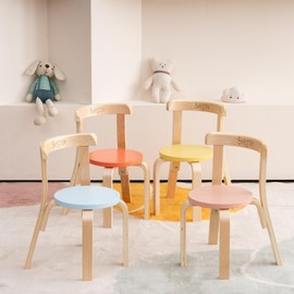 Swegrow Wooden Kids Chair, Toddler Chair for Table, Kids Stackable Chairs, Kid Wooden Furniture for Family/Playroom/Classroom（Set of 4-Color）
