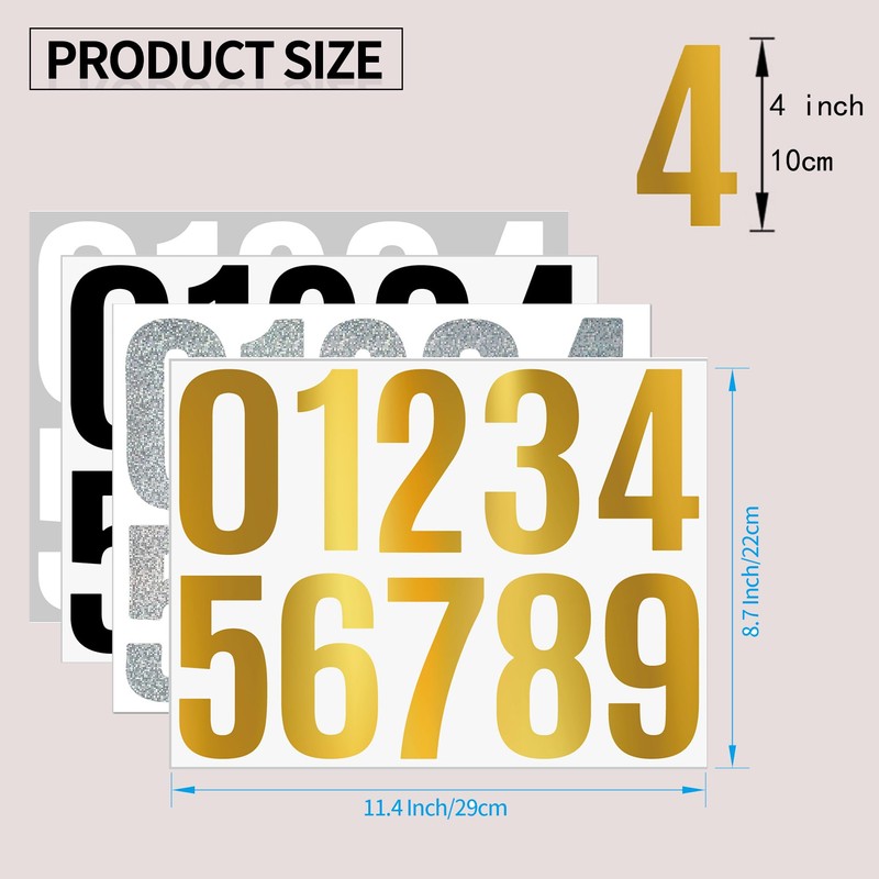4 Inch Large Size Number Stickers, 5 Sheets Self Adhesive