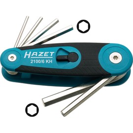 HAZET Folding Hex Wrench Set, Silver/Black, Hexagonal Socket Profile, 6 Pieces, Spanner Size: 0.1 / 0.1 / 0.1 / 0.2 / 0.2 / 0.2 / 0.2 inches (2.5 / 3 / 4 / 5 / 6 / 8 mm), Compact and Easy to Carry