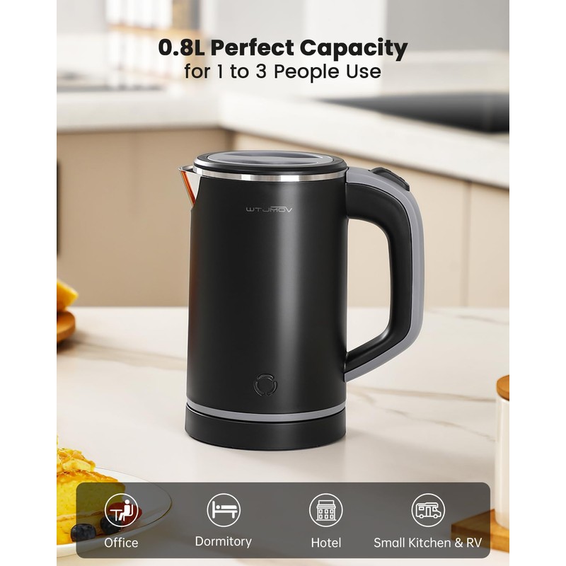 Small Kettle Electric, 0.8L Double Wall Portable Travel Kettle with
