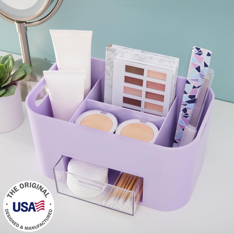 STORi Bliss Lilac Purple Makeup Organizer for Countertop, Divided Bathroom