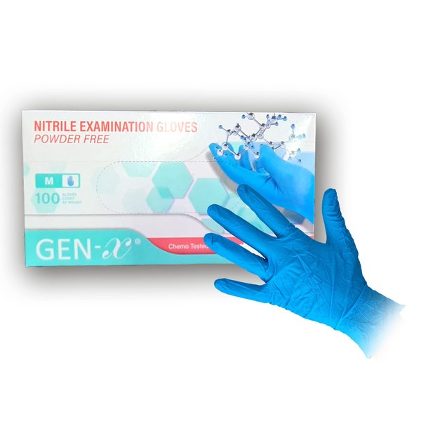 Gen-X Nitrile Gloves (Medium, 100 Count), Strong & Flexible, Food