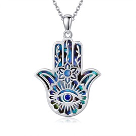 AXOMY Hamsa Hand Necklace 925 Sterling Silver Hand of Fatima Pendant Necklace Hamsa Hand Jewelry for Women