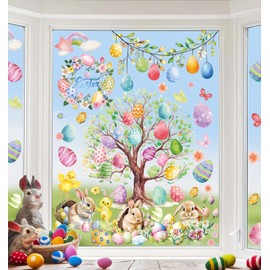 JMHACHY Easter Window Clings Decorations - 9 Sheets Easter Egg Window Clings, Cute Easter Bunny, Easter Lily, Chicks Easter Window Stickers for Glass Windows, Double-Sided Static Easter Window Decals
