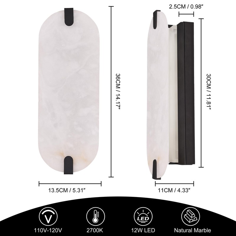 ZEROUNO 14.2 inch Alabaster Wall Sconces, Natural Marble Wall lamp,Dimmable