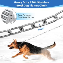 15FT Heavy Duty Dog Chains for Yard, Metal Dog Tie Out Chain Leash, Chew Proof Dog Leash Chain for Large Dogs, Dog Chain Leash Lead for Yard Garden Park Camping Outside - 4MM