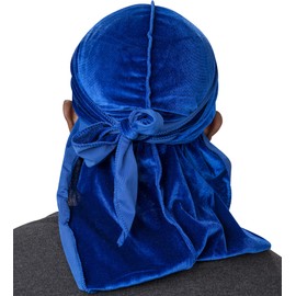 Veeta Durag de terciopelo superior – Durags de terciopelo suave para hombres y mujeres, correas largas dobles anchas, forro Durag sedoso, triple costura, Azul Real, Talla única