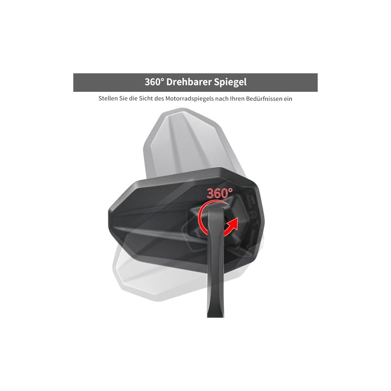 evermotor Motorcycle Handlebar End Mirrors, Motorcycle Mirrors E-Approved, 360° Rotation,