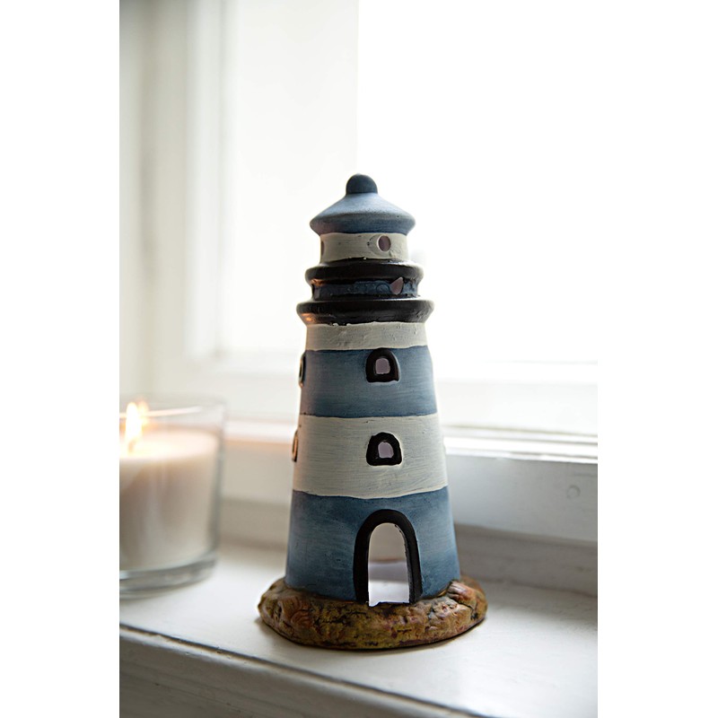 HEITMANN DECO Lighthouse Ceramic Lantern, Blue, White, Beige, 10,2 x