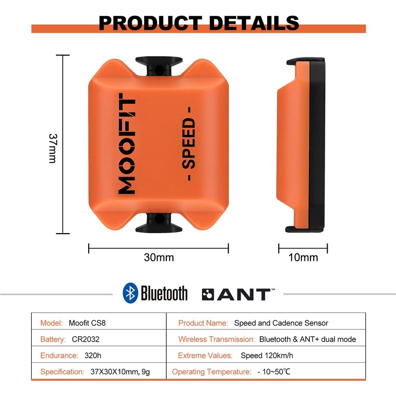moofit CS8 Cycling Cadence Speed Sensor, Bluetooth & ANT+ Wireless
