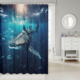 Feelyou Shark Bath Curtain Whale Shark Shower Curtain Ocean Marine Theme Bathroom Shower Curtain Set 72x84 Inch Blue-Green Polyester Waterproof