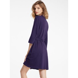 SIORO Kimono Robe Ladies Lightweight Cotton Robes Cozy House Knit Bathrobe V-Neck Hospital Pregnant Housecoat Gown Summer Loungewear Short for Women, Eggplant, Small